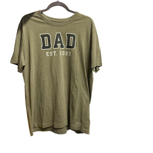 Life Is Good Mens Crusher Tee "Dad Est. 2023" Olive Green L 100% Cotton Comforta - Picture 1 of 4